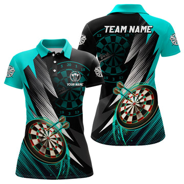 Personalized Turquoise Black Darts Polo & 1/4 Zip Custom Dart Shirts for Women T3014