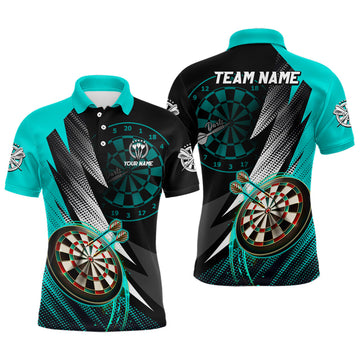 Personalized Turquoise & Black Darts Polo Shirt | Custom 1/4 Zip Dart Jersey for Men T3014