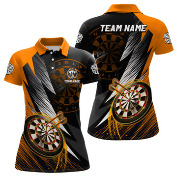 Personalized Orange & Black Darts Polo and 1/4 Zip Shirt for Women - Custom Dart Jersey T3015