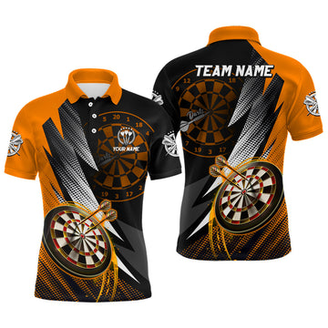 Personalized Orange and Black Darts Polo & 1/4 Zip Shirt - Custom Dart Shirts for Men, Comfortable Dart Jerseys T3015