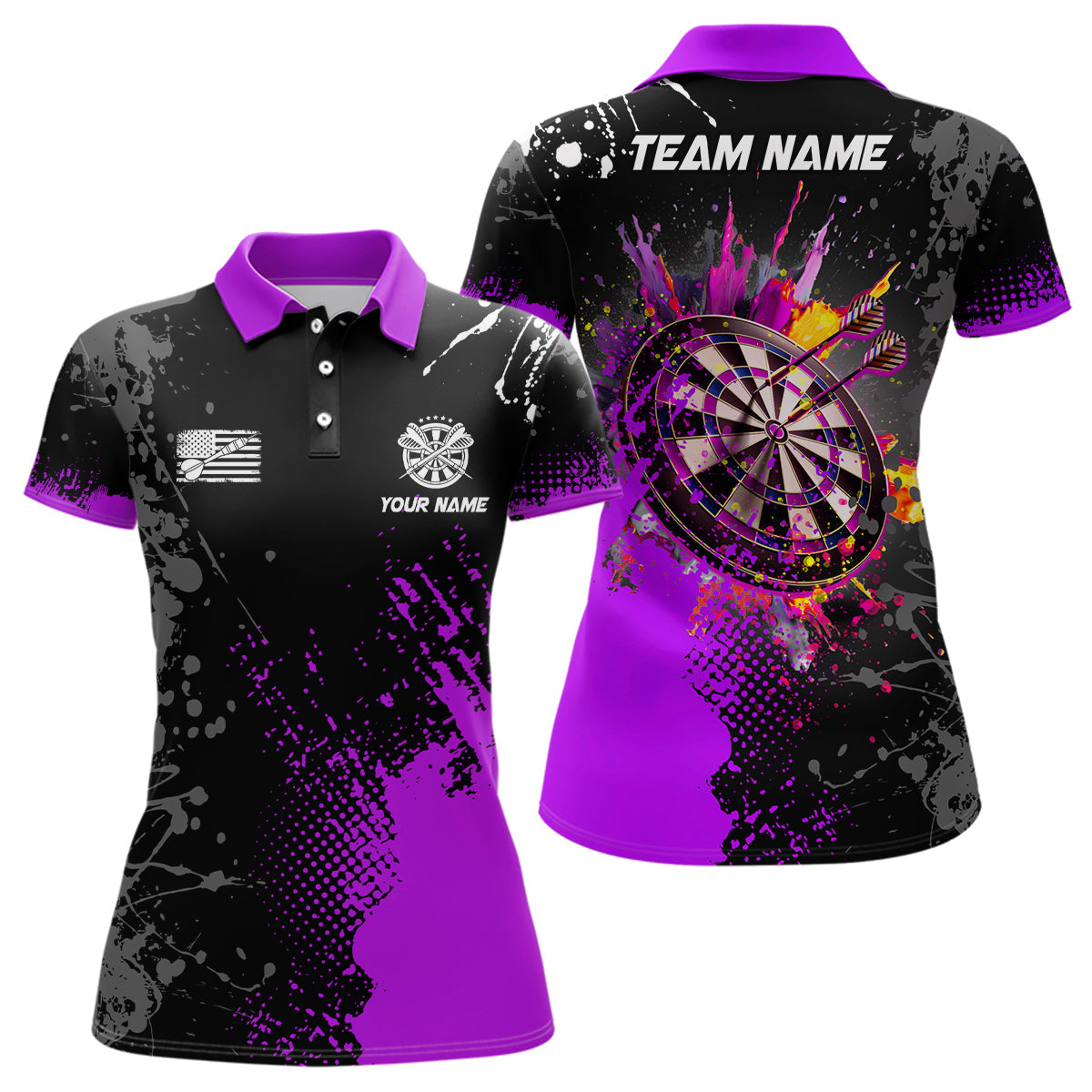 Custom Purple 3D Dartboard Women Darts Polo Shirt - Personalized Dart Jerseys for Team T1499