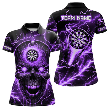 Purple Skull Darts Women’s Polo Shirt, Quarter-Zip Lightning Thunder Team Jersey T2839