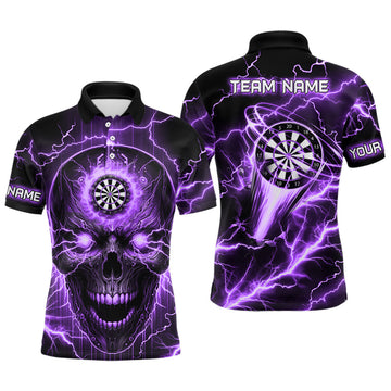 Purple Darts Skull Polo Shirt for Men, Quarter-Zip Lightning Thunder Team Dart Jersey T2839