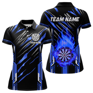 Fire Flame Dart Board Custom Shirts for Women - Best Dart League Jerseys Team Uniform in Blue T3074