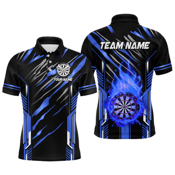 Darts Board Fire Flame Custom Dart Shirts for Men - Best Dart League Jerseys Team Uniform, Blue T3074