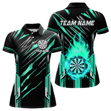 Darts Board Fire Flame Custom Dart Shirts for Women | Best Dart League Jerseys Team Uniform - Cyan T3075