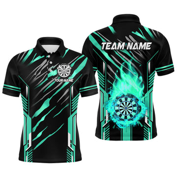 Darts Board Fire Flame Custom Dart Shirts for Men | Best Dart League Jerseys Team Uniform - Cyan T3075