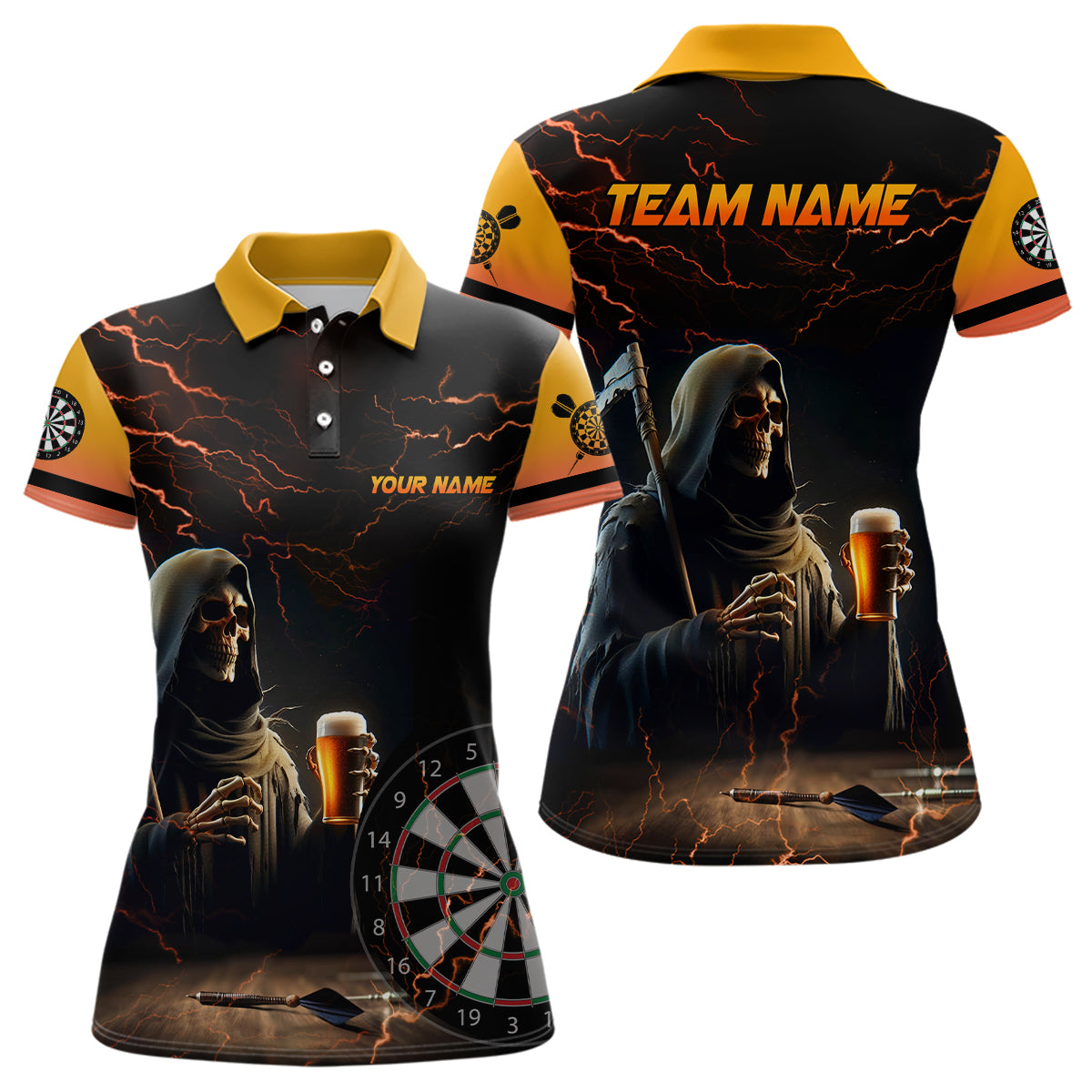 Funny Death Skull Beer Darts Polo & Quarter-Zip Shirts For Women | Custom Jerseys T1737