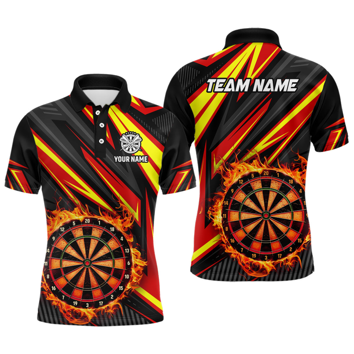 Men's Red Flame Darts Polo & Quarter-Zip Shirt T1742