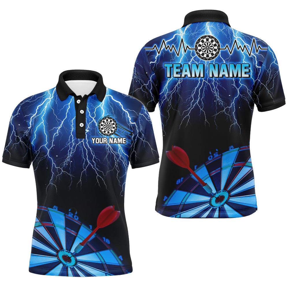 Personalized Blue Dartboard Thunder Lightning 3D Men Darts Shirts - Custom League Darts Team Shirts T1995