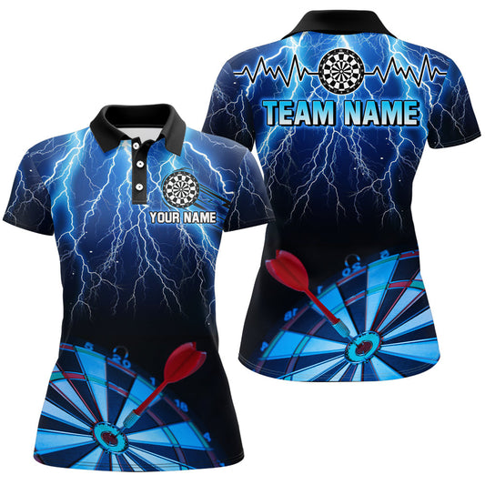 Custom Women's Blue Dartboard Thunder Lightning 3D Darts Shirt - Team League Shirts T1995