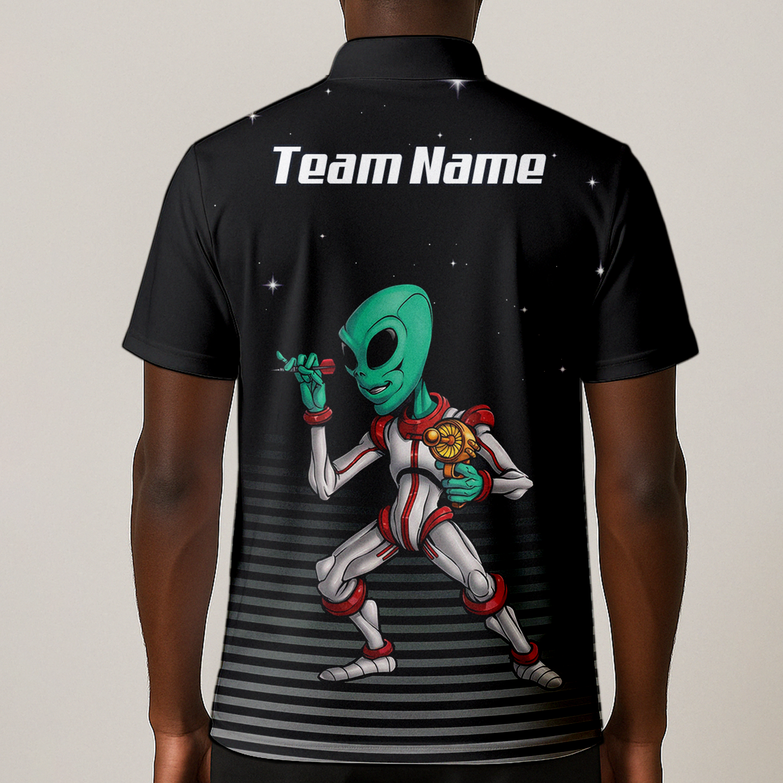 Personalised Alien Space Dart Jersey Polo and Zipper Black Grey For Men I1307