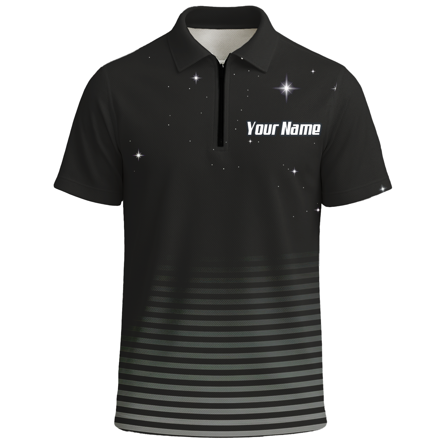 Personalised Alien Space Dart Jersey Polo and Zipper Black Grey For Men I1307 - Polo -w Zipper Yes