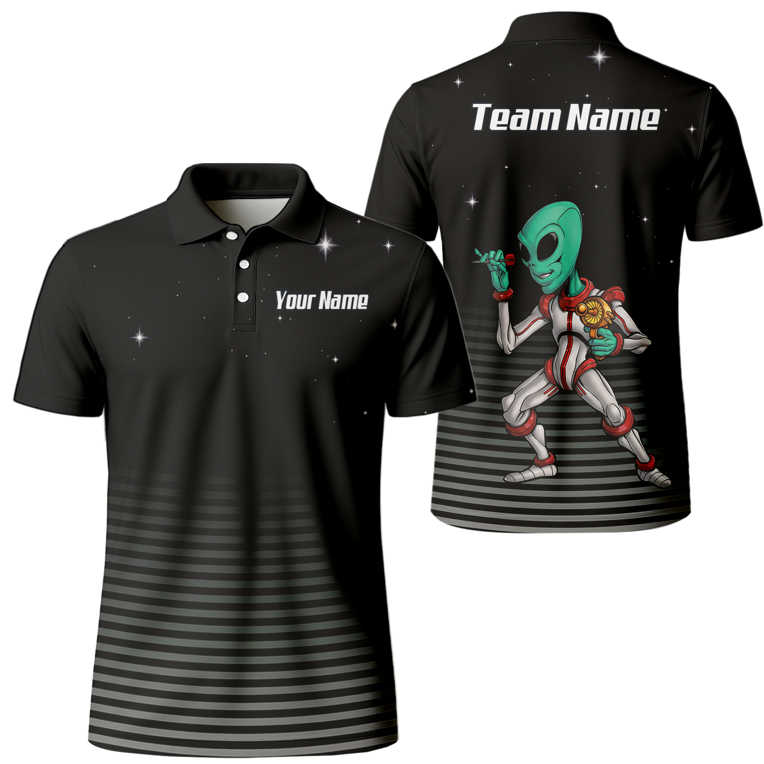 Personalised Alien Space Dart Jersey Polo and Zipper Black Grey For Men I1307 - Polo Yes