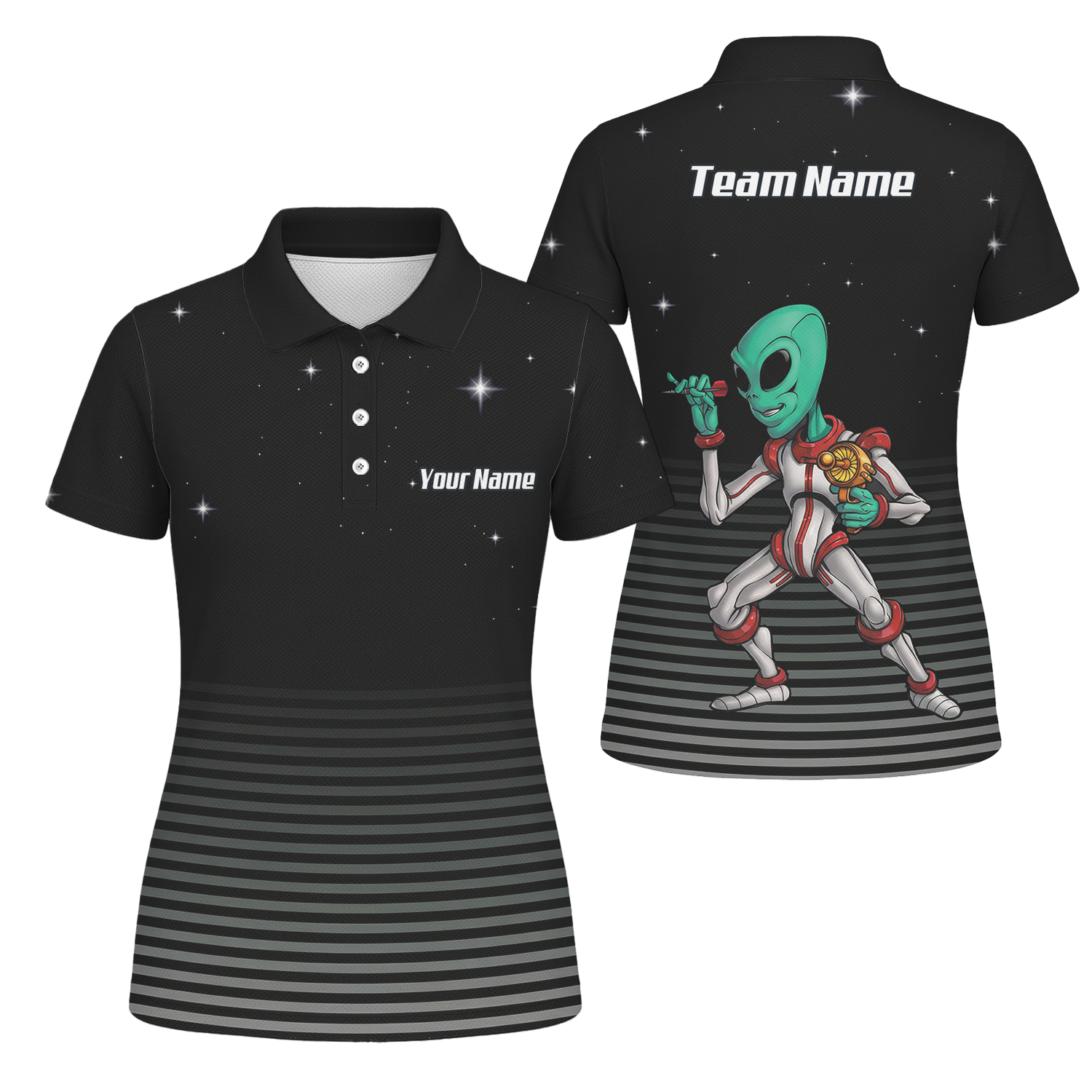 Personalised Alien Space Dart Jersey Polo and Zipper Black Grey For Women I1307 - Polo Yes