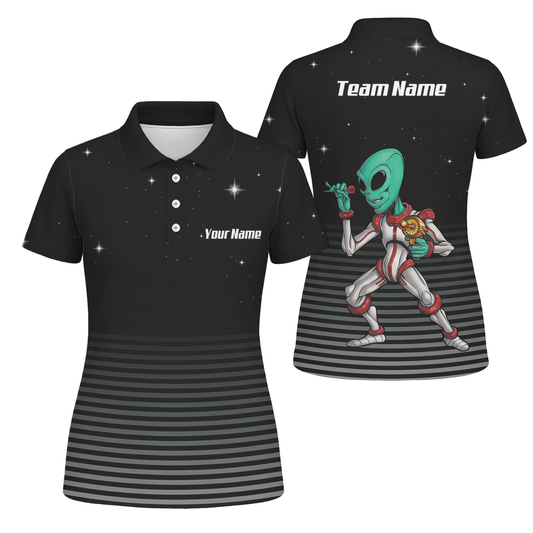 Personalised Alien Space Dart Jersey Polo and Zipper Black Grey For Women I1307 - Polo Yes