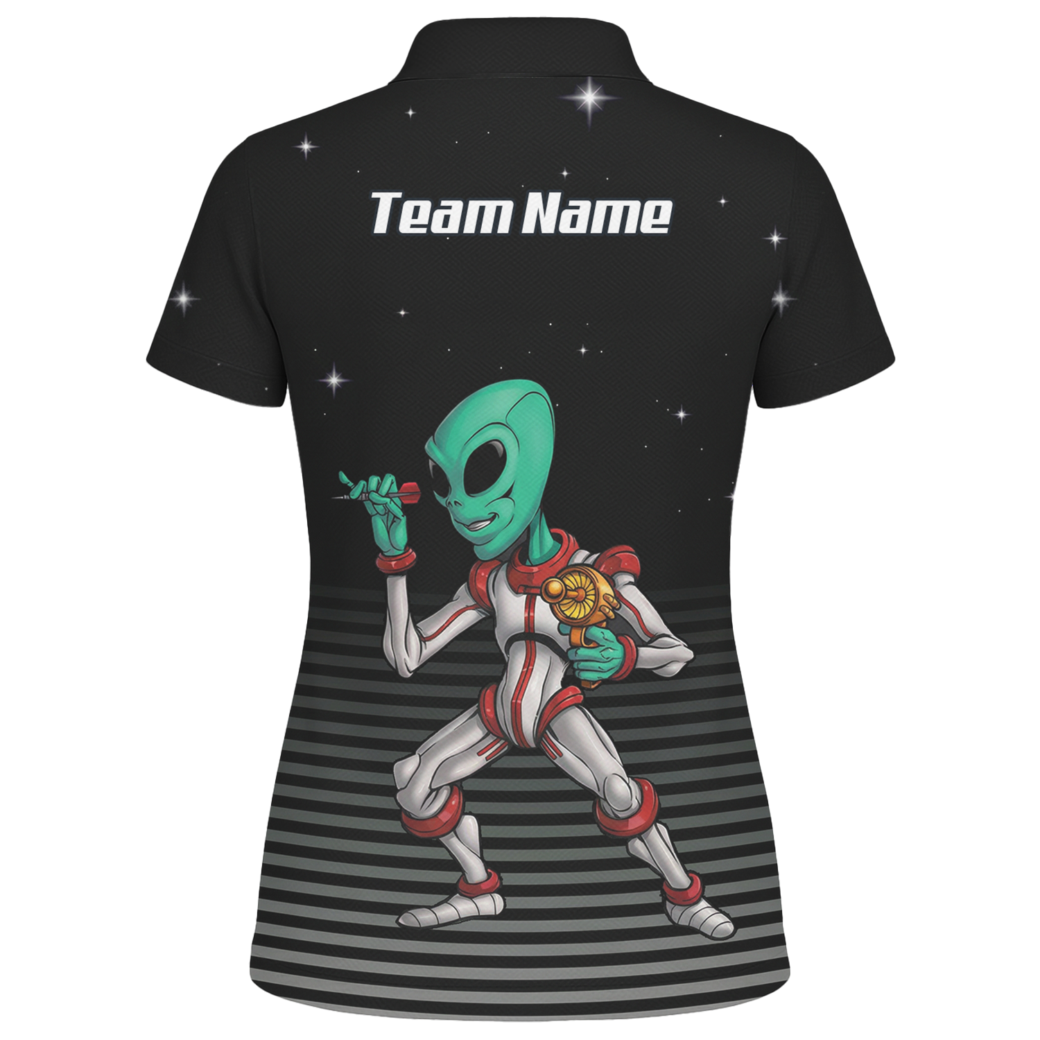 Personalised Alien Space Dart Jersey Polo and Zipper Black Grey For Women I1307