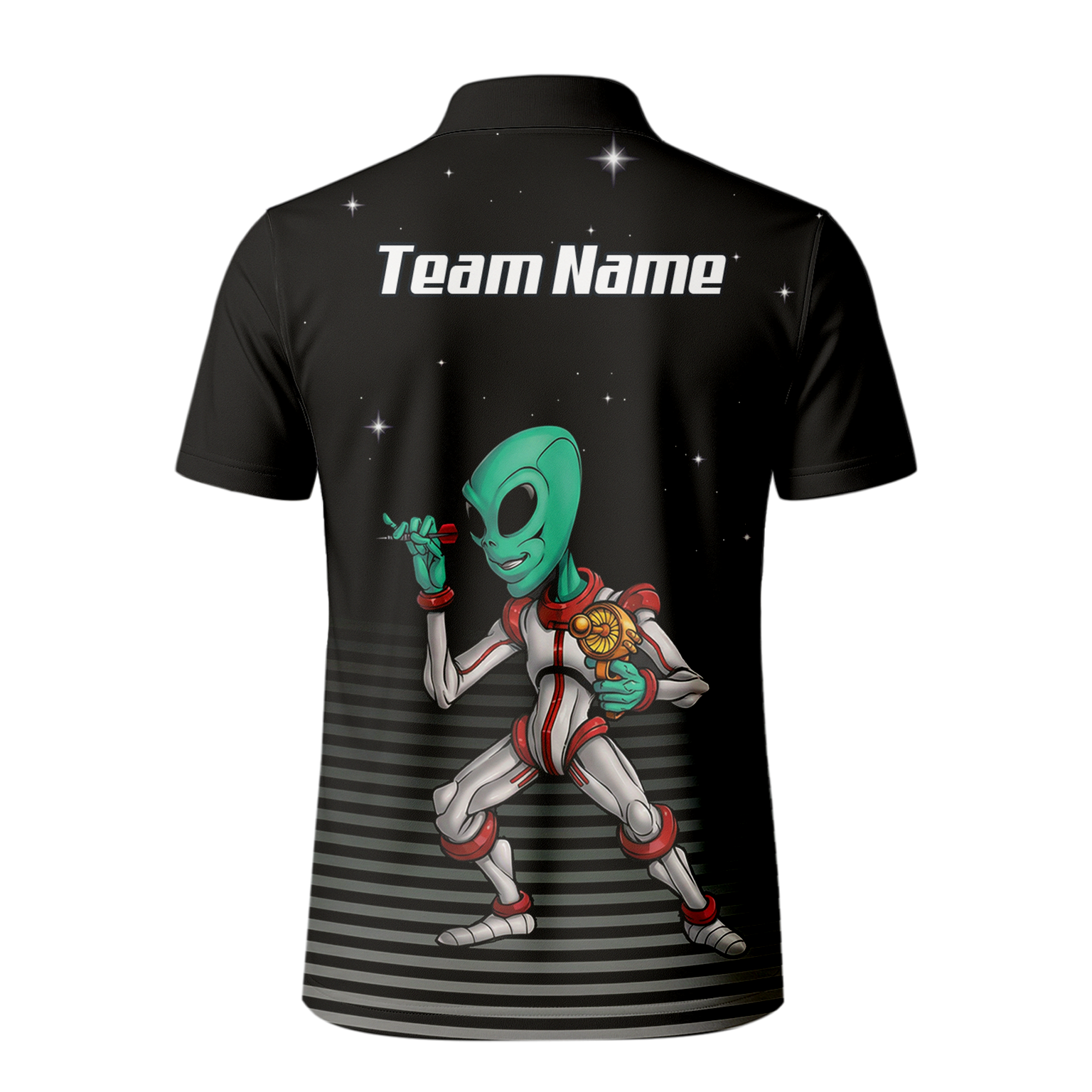 Personalised Alien Space Dart Jersey Polo and Zipper Black Grey For Men I1307