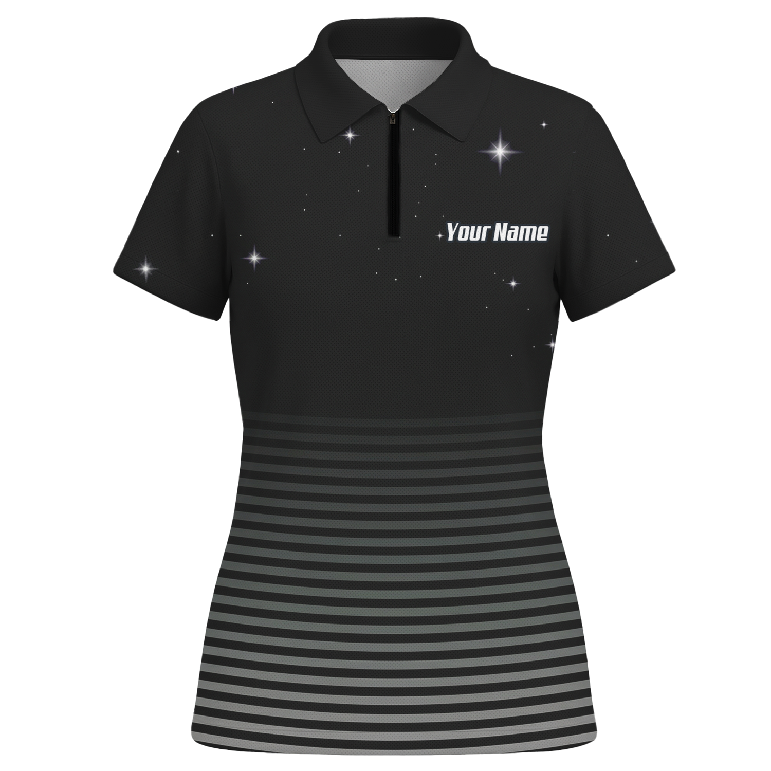 Personalised Alien Space Dart Jersey Polo and Zipper Black Grey For Women I1307 - Polo -w Zipper Yes