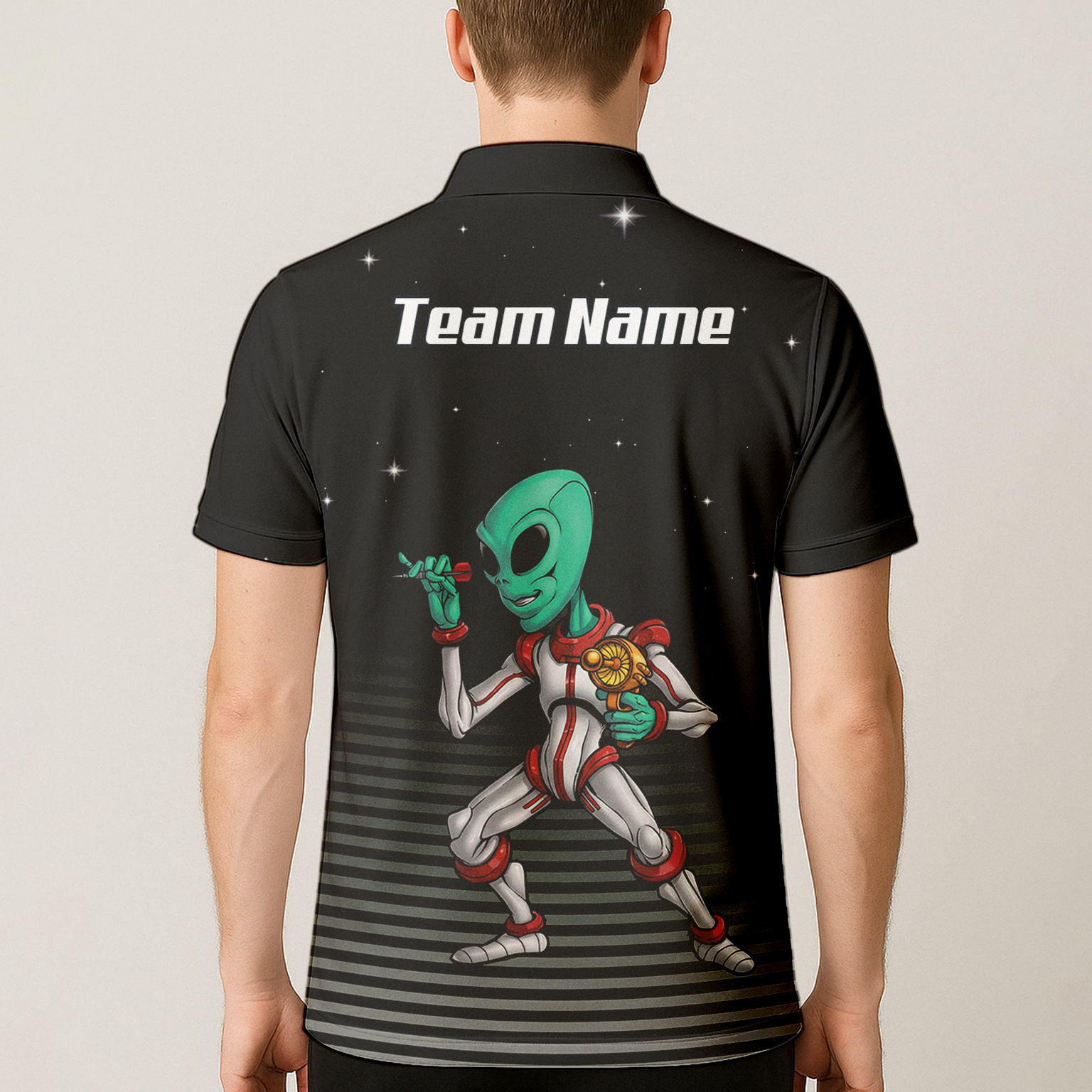Personalised Alien Space Dart Jersey Polo and Zipper Black Grey For Men I1307