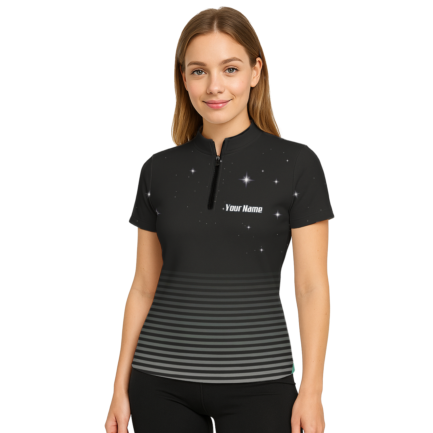 Personalised Alien Space Dart Jersey Polo and Zipper Black Grey For Women I1307