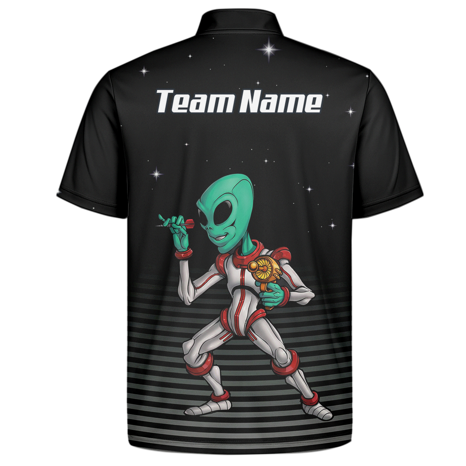 Personalised Alien Space Dart Jersey Polo and Zipper Black Grey For Men I1307