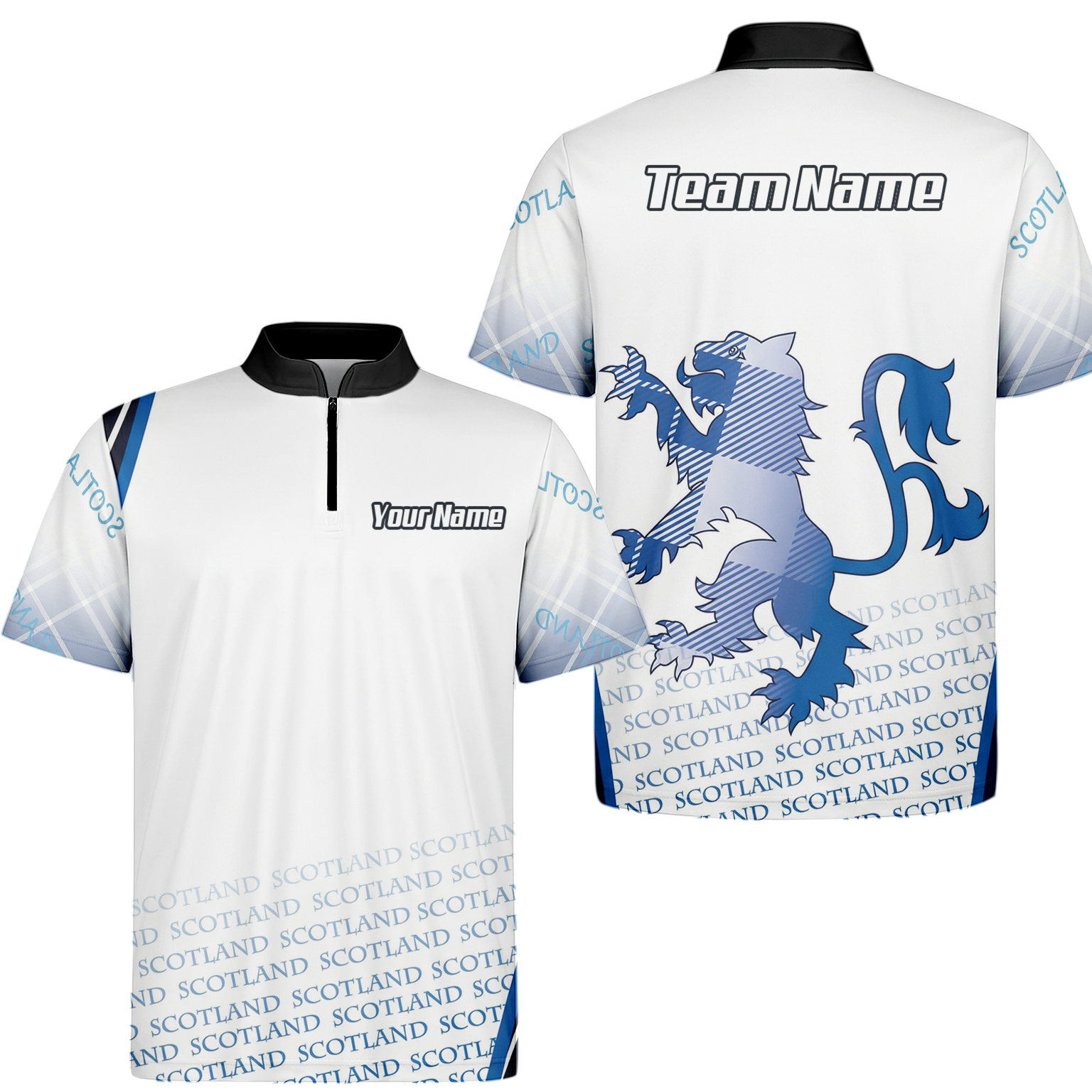 Personalised Scotland Lion Rampant Dart Jersey Polo and Zipper White Blue For Men I2374 - Zipper Yes