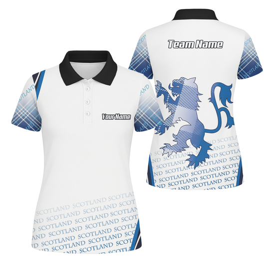 Personalised Scotland Lion Rampant Dart Jersey Polo and Zipper White Blue For Women I2374 - Polo Yes