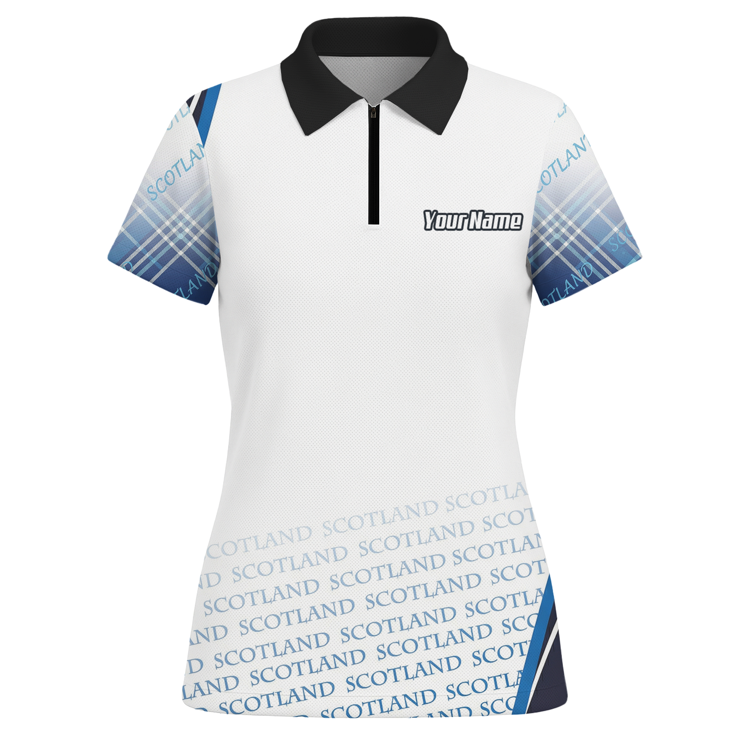 Personalised Scotland Lion Rampant Dart Jersey Polo and Zipper White Blue For Women I2374 - Polo -w Zipper Yes