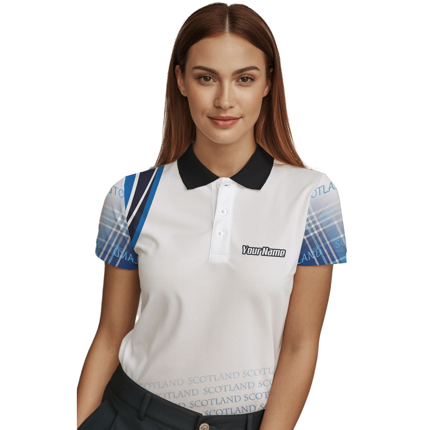 Personalised Scotland Lion Rampant Dart Jersey Polo and Zipper White Blue For Women I2374