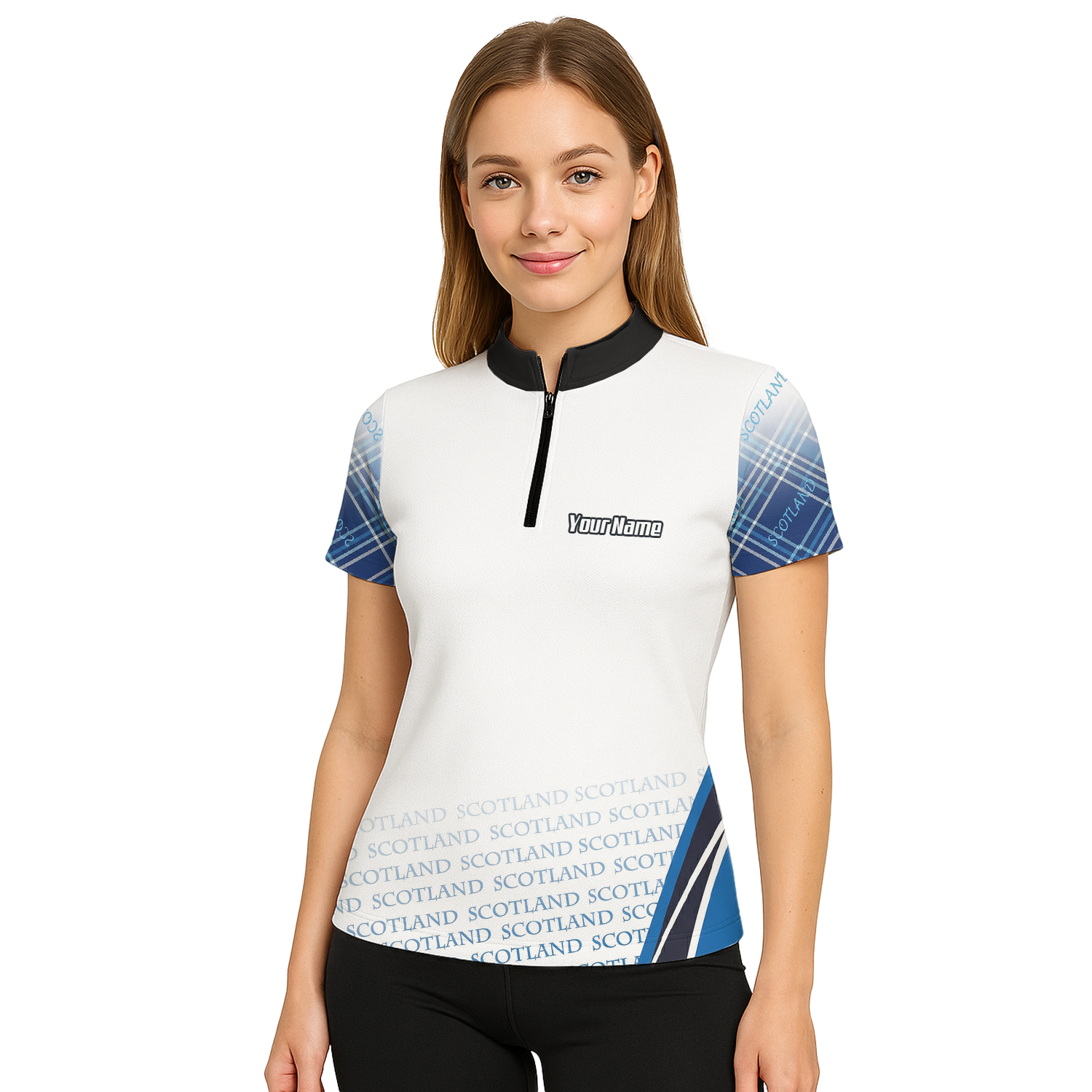 Personalised Scotland Lion Rampant Dart Jersey Polo and Zipper White Blue For Women I2374