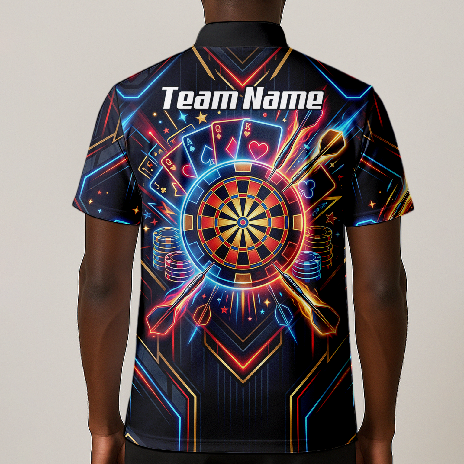 Personalised Neon Poker Casino Dart Jersey for Men Custom Name Team Darts Polo Shirt Black I2744