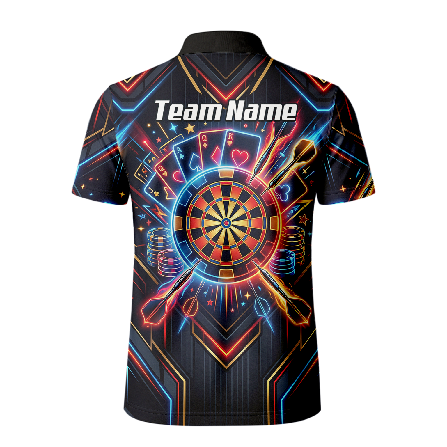 Personalised Neon Poker Casino Dart Jersey for Men Custom Name Team Darts Polo Shirt Black I2744