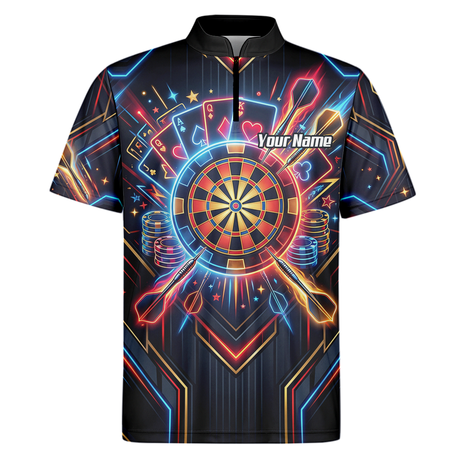 Personalised Neon Poker Casino Dart Jersey for Men Custom Name Team Darts Polo Shirt Black I2744