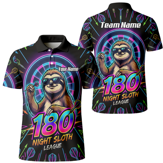 Personalised Night Sloth Dart Jersey for Men Custom Neon Retro 180 Graphic Polo Shirt Black I5226