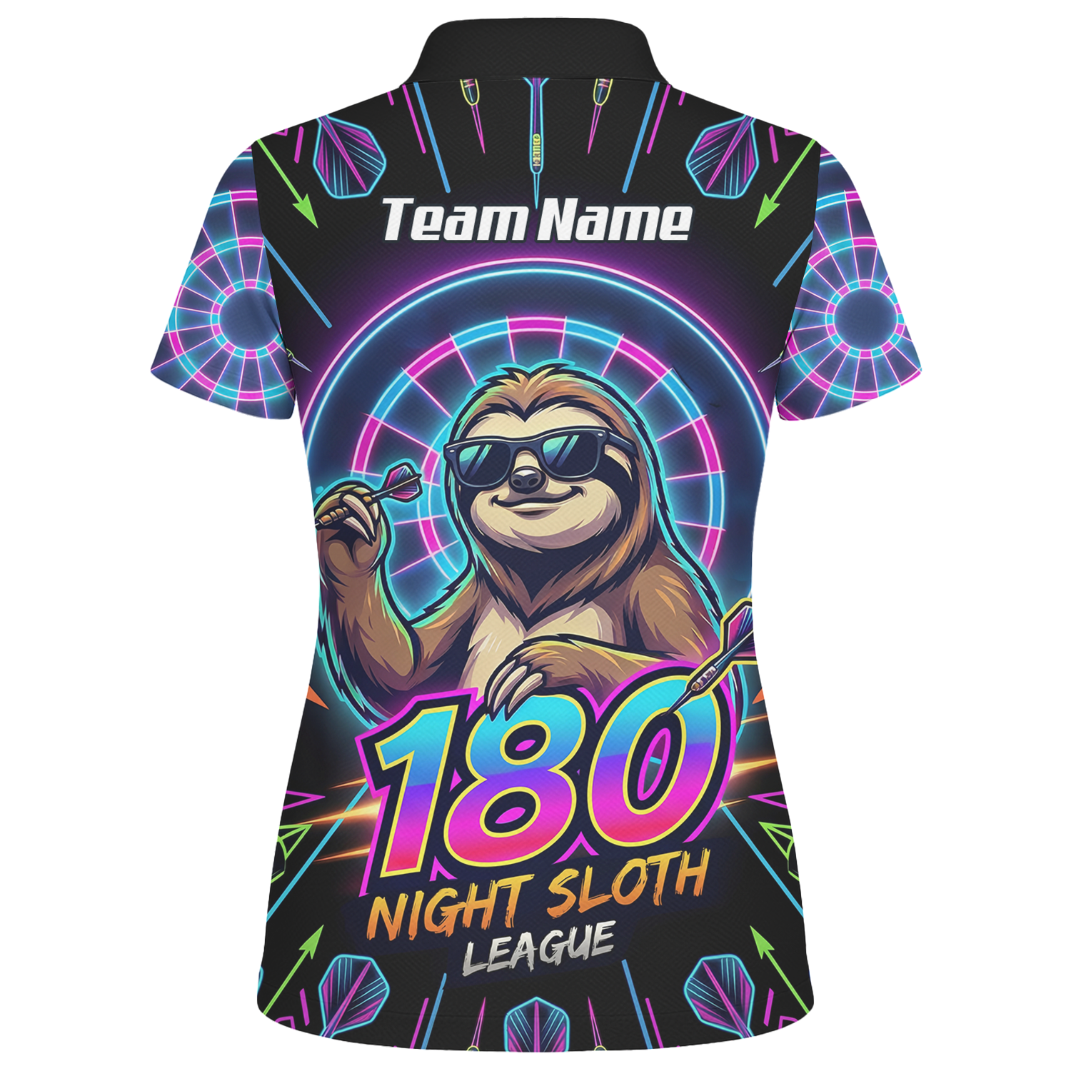 Personalised Night Sloth Dart Jersey for Women Custom Neon Retro 180 Graphic Polo Shirt Black I5226