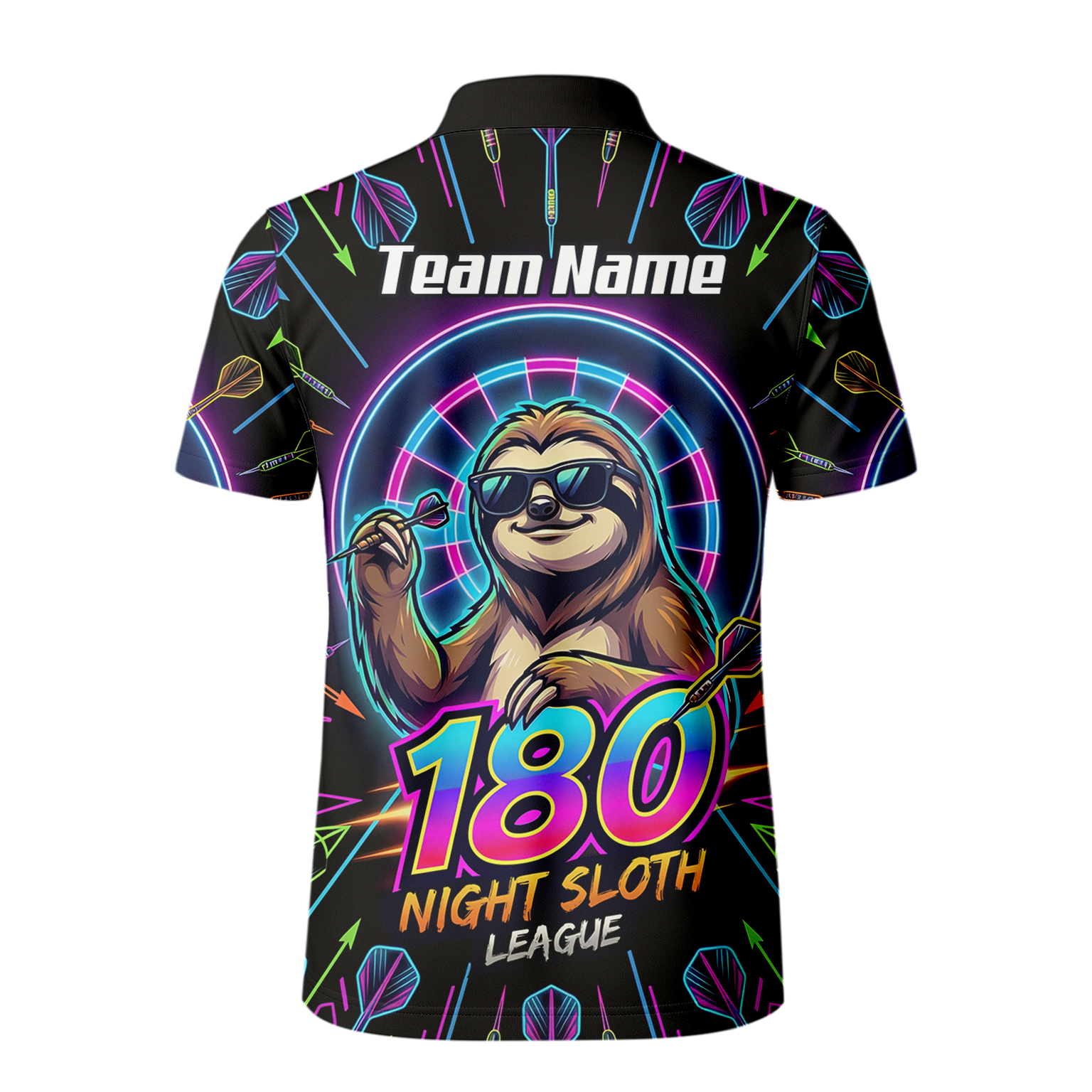 Personalised Night Sloth Dart Jersey for Men Custom Neon Retro 180 Graphic Polo Shirt Black I5226