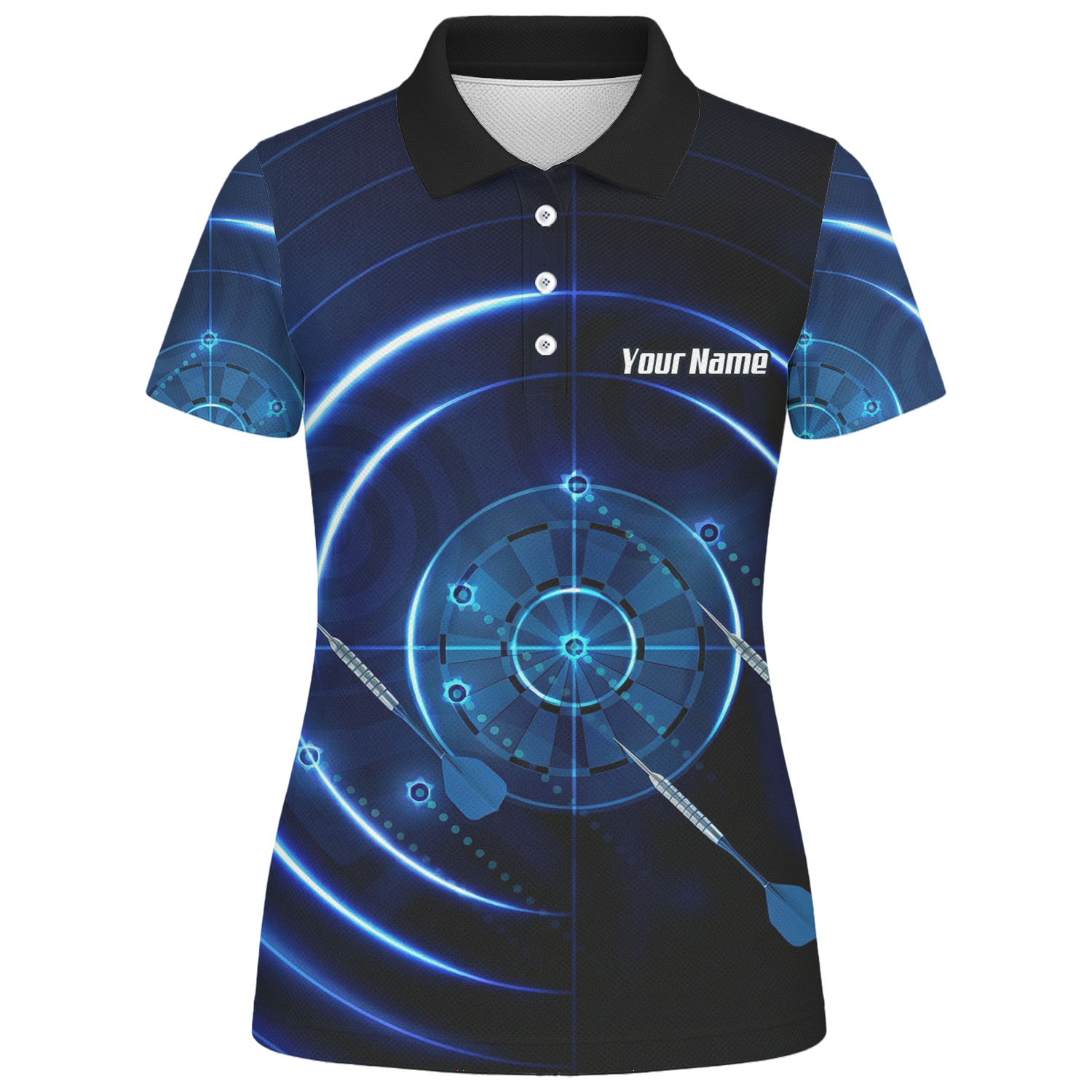 Personalised Cyber Target Dart Jersey Blue Black Polo and Zipper For Women Custom Neon Radar Design I6871