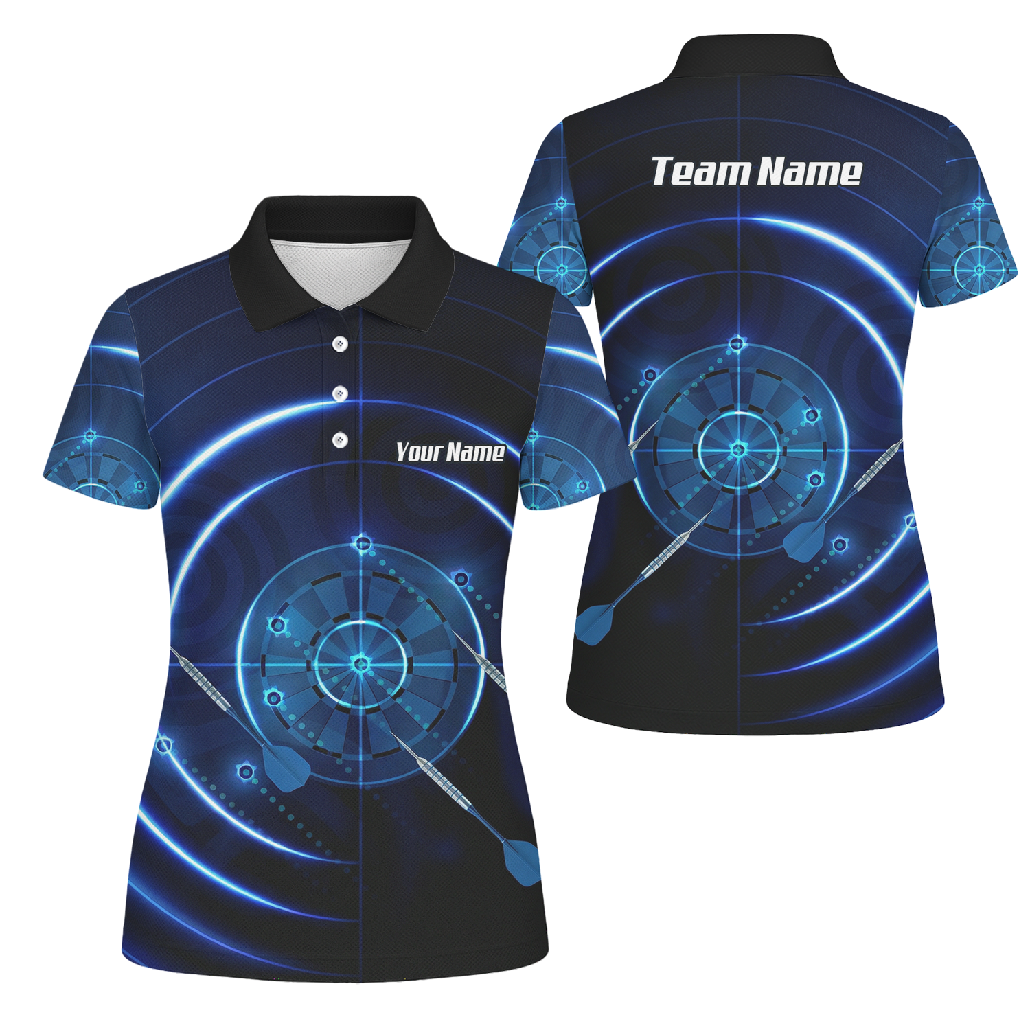 Personalised Cyber Target Dart Jersey Blue Black Polo and Zipper For Women Custom Neon Radar Design I6871 - Polo Yes