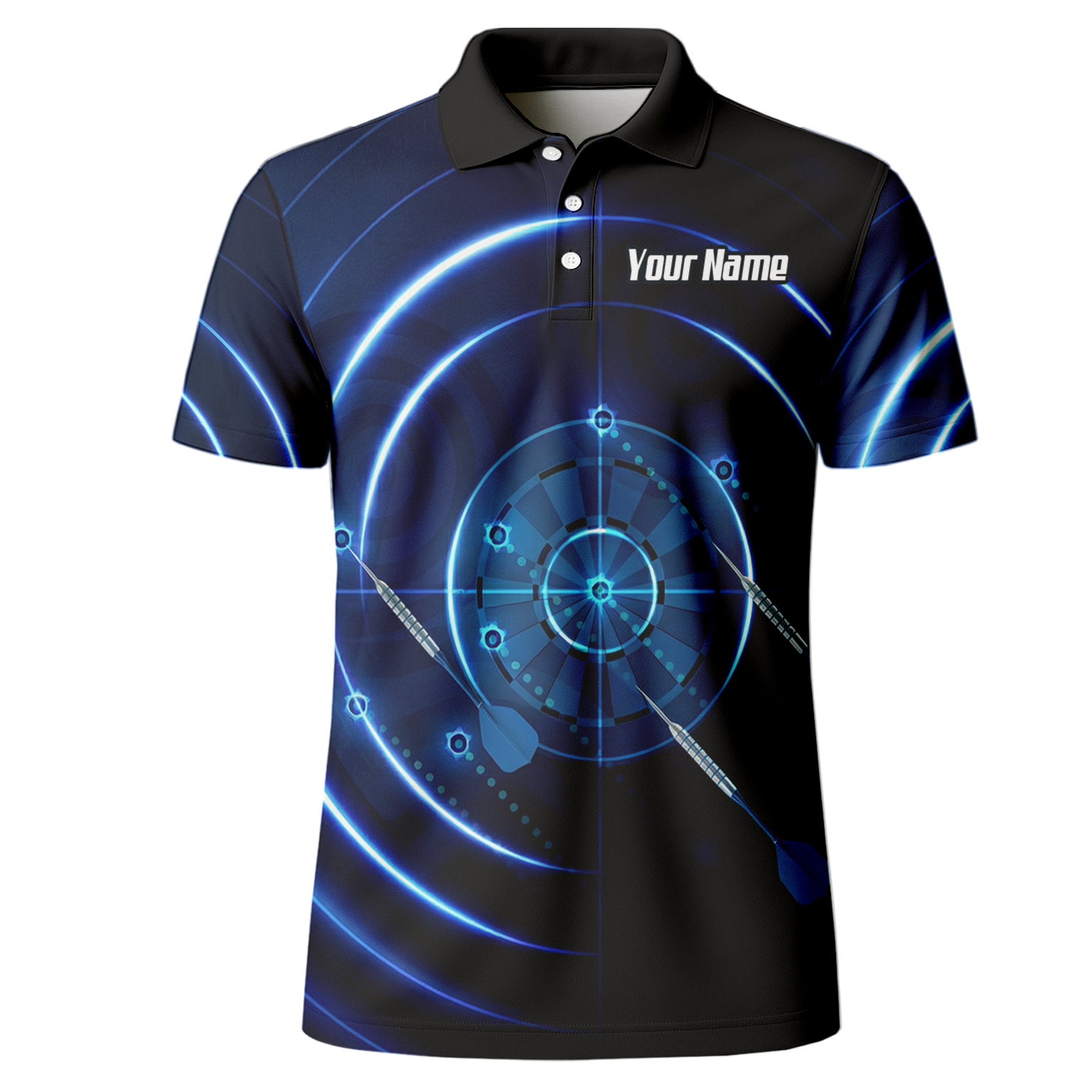 Personalised Cyber Target Dart Jersey Blue Black Polo and Zipper For Men Custom Neon Radar Design I6871