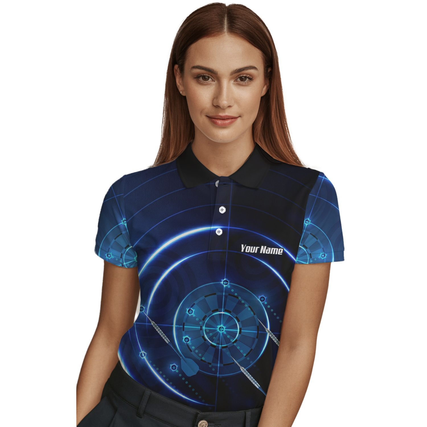 Personalised Cyber Target Dart Jersey Blue Black Polo and Zipper For Women Custom Neon Radar Design I6871