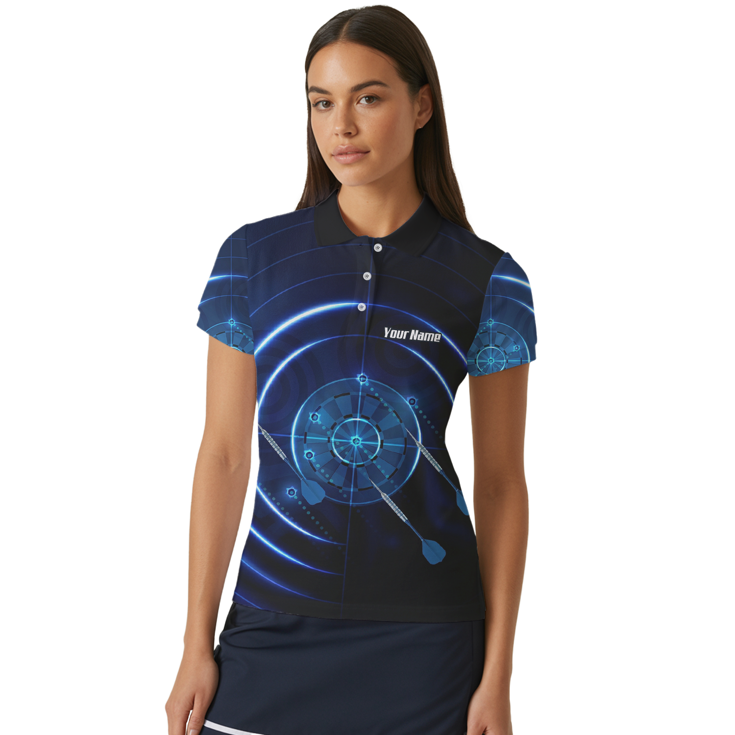 Personalised Cyber Target Dart Jersey Blue Black Polo and Zipper For Women Custom Neon Radar Design I6871