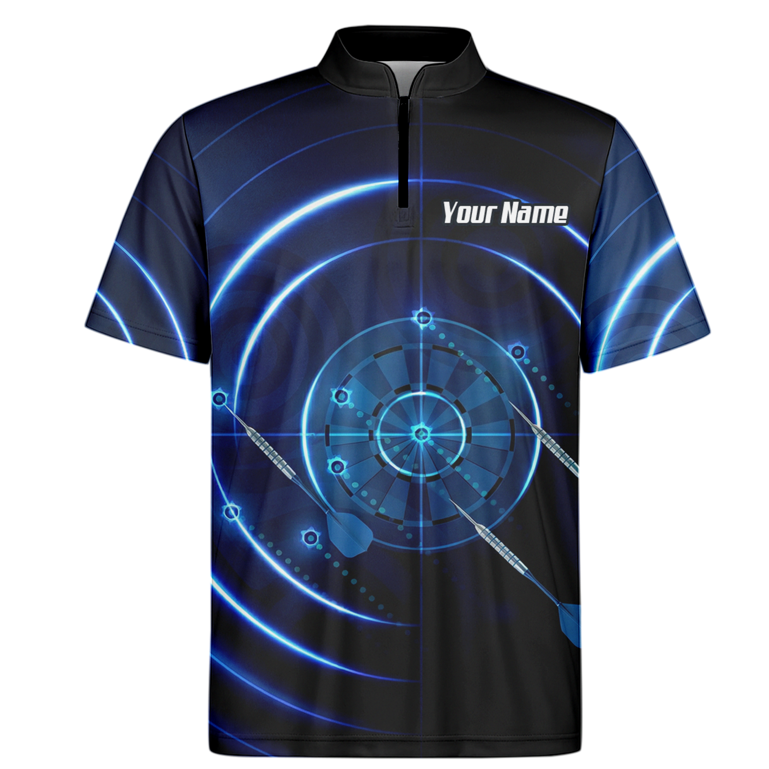 Personalised Cyber Target Dart Jersey Blue Black Polo and Zipper For Men Custom Neon Radar Design I6871
