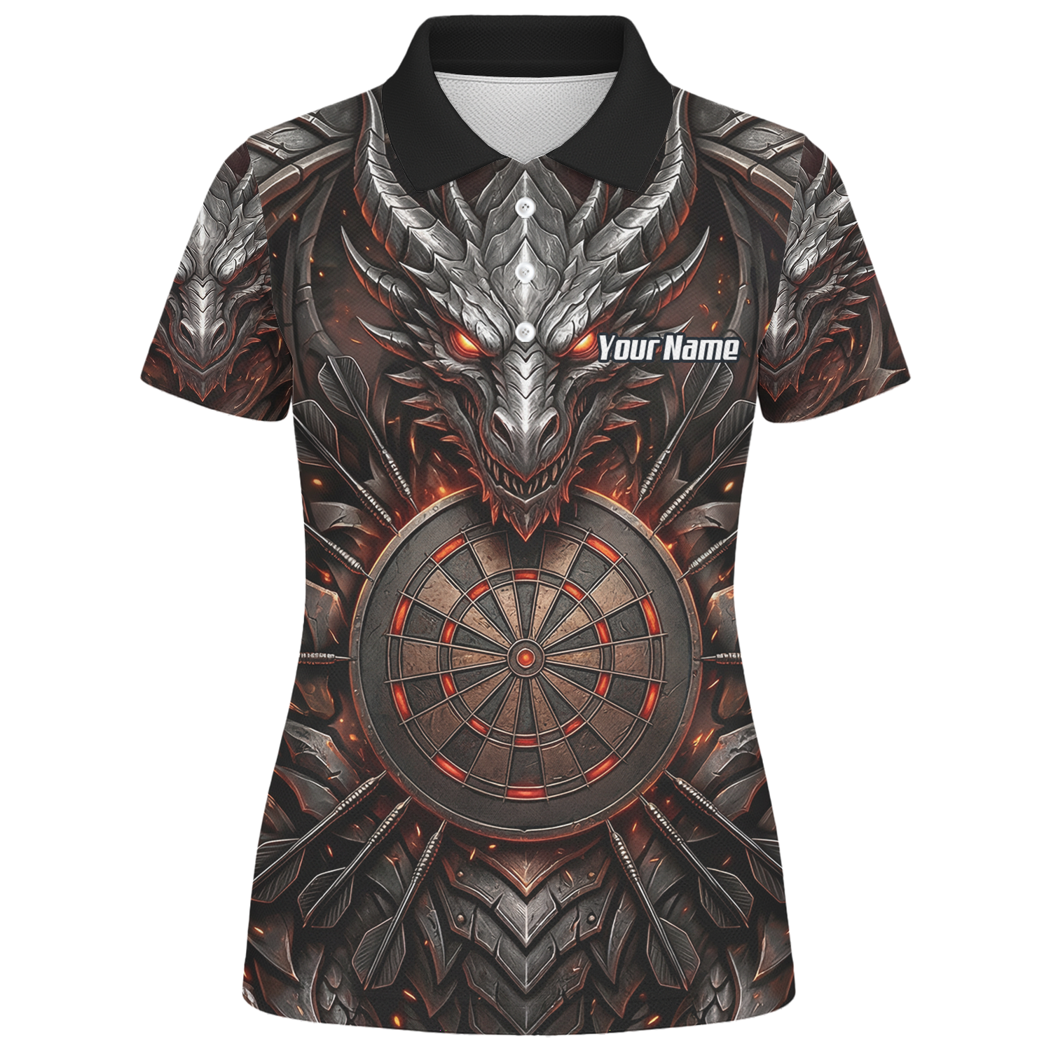 Personalised Armoured Dragon Dart Jersey for Women Custom Fire Polo Shirt Black Red J1144