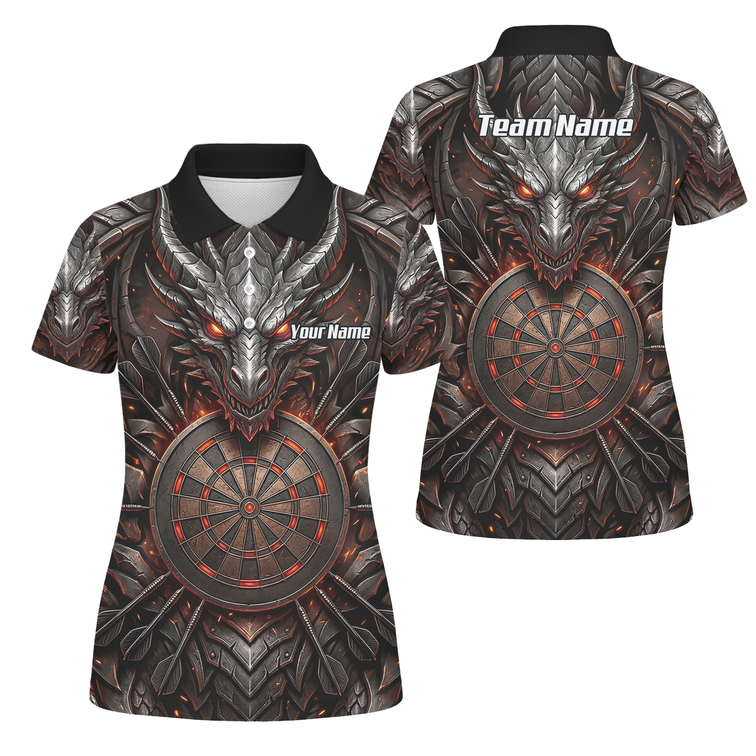 Personalised Armoured Dragon Dart Jersey for Women Custom Fire Polo Shirt Black Red J1144