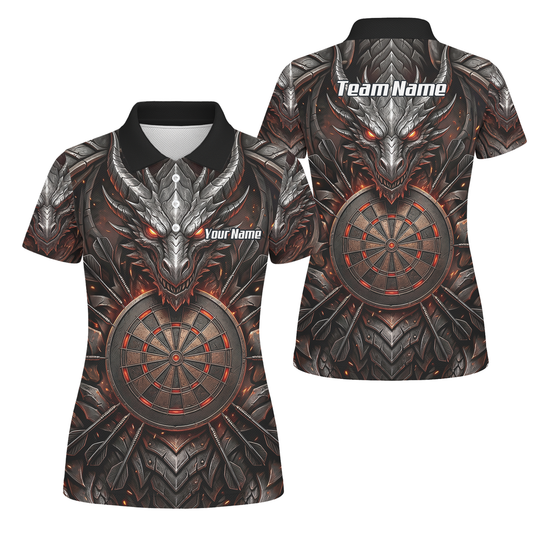 Personalised Armoured Dragon Dart Jersey for Women Custom Fire Polo Shirt Black Red J1144