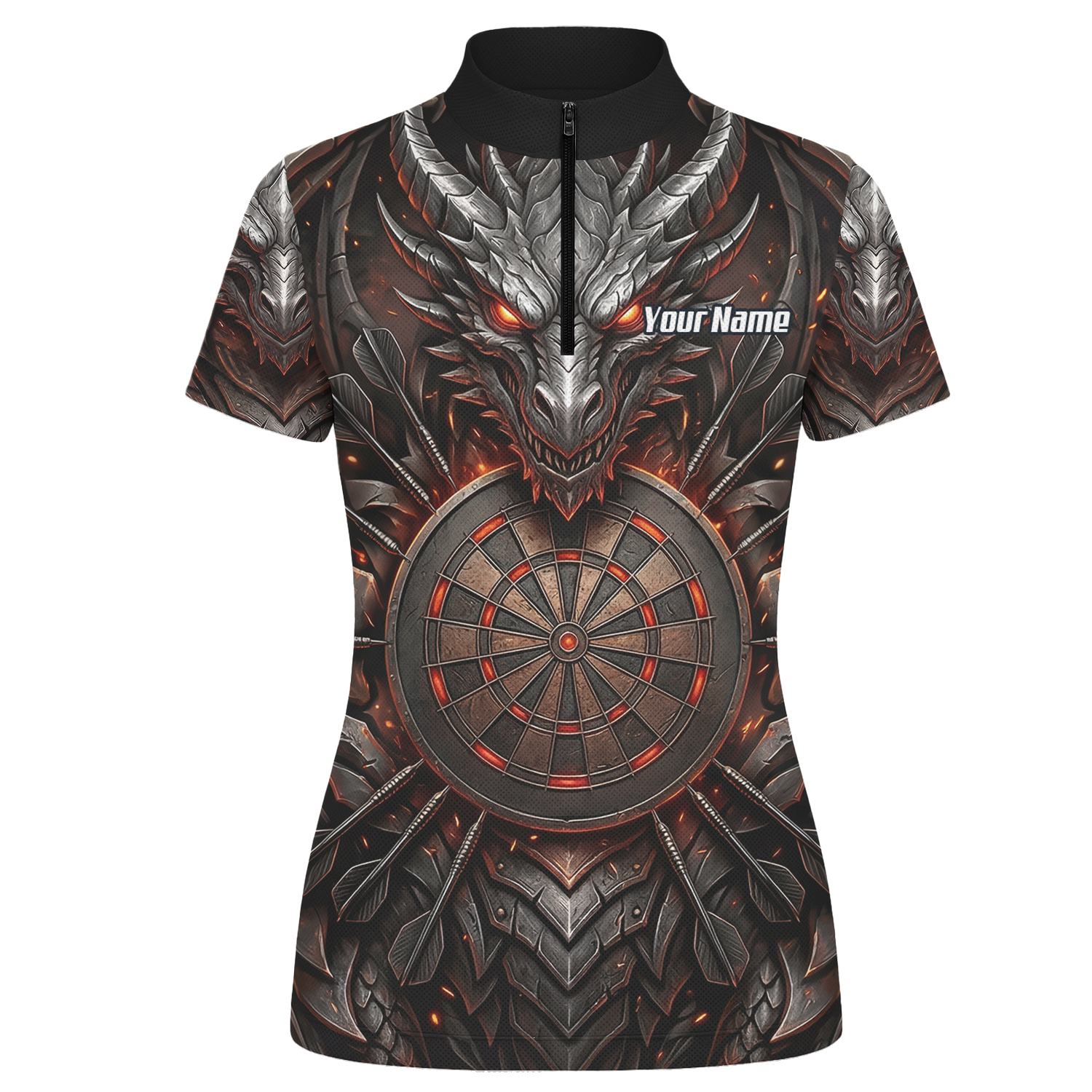 Personalised Armoured Dragon Dart Jersey for Women Custom Fire Polo Shirt Black Red J1144