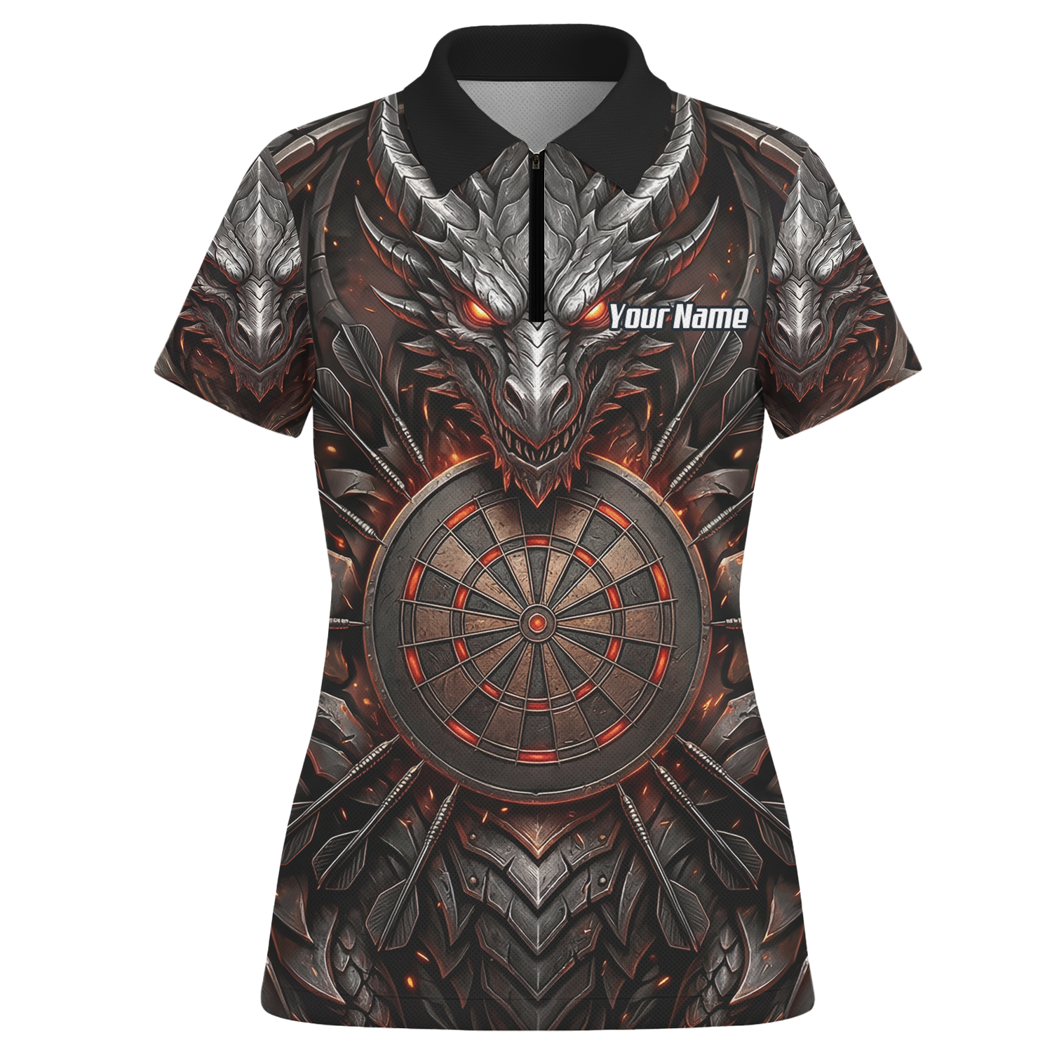 Personalised Armoured Dragon Dart Jersey for Women Custom Fire Polo Shirt Black Red J1144