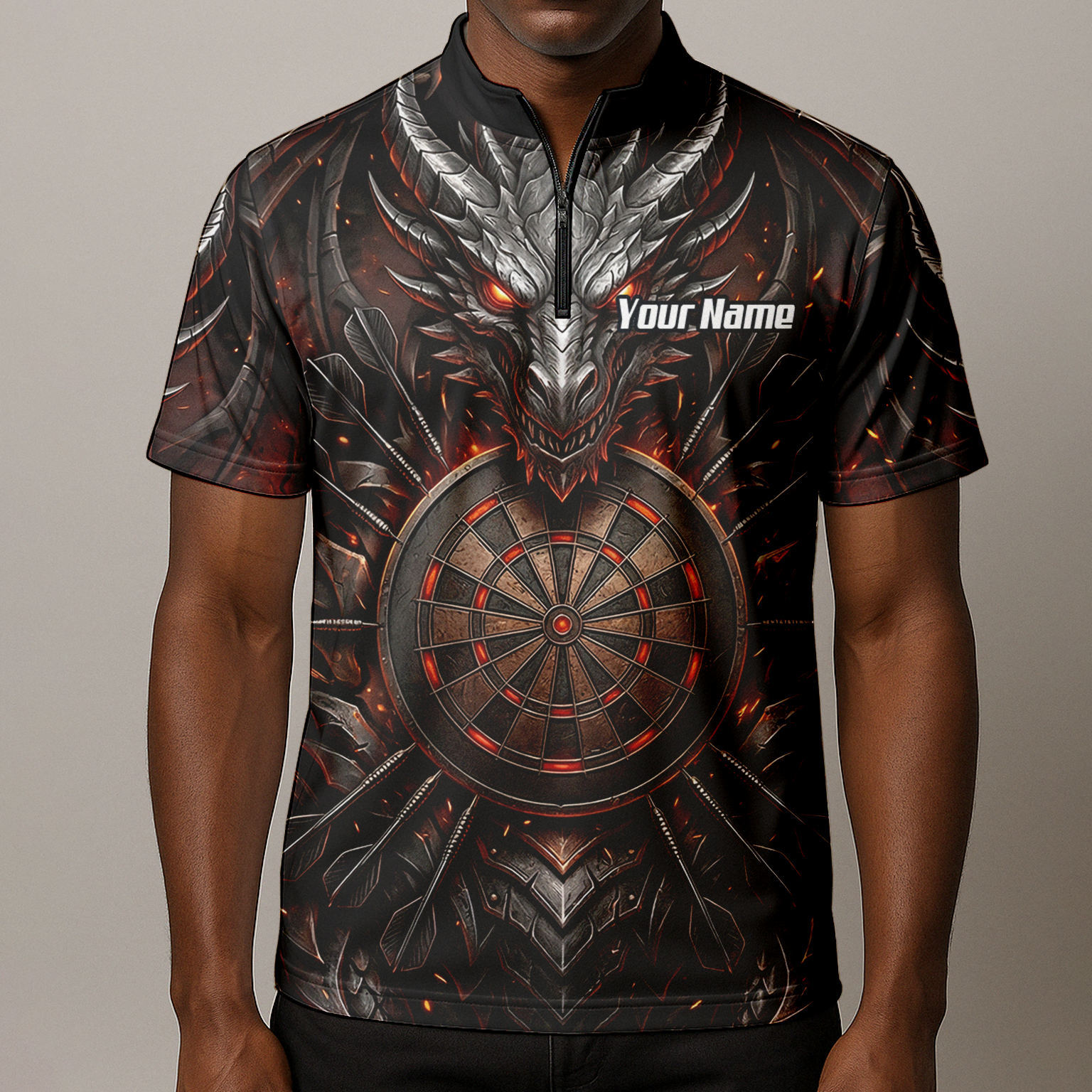 Personalised Armoured Dragon Dart Jersey for Men Custom Fire Polo Shirt Black Red J1144