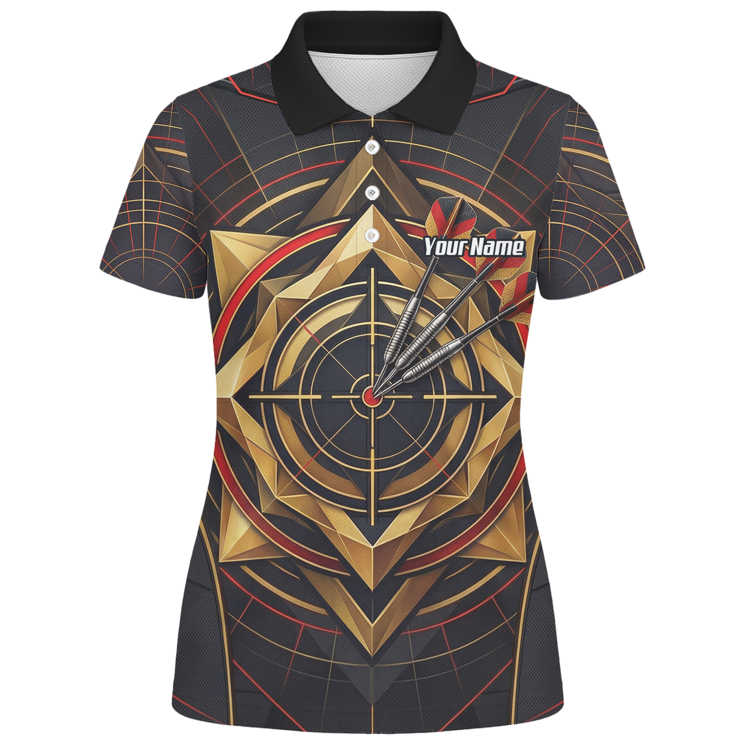 Personalised Darts Jersey for Women Custom Dart Shirt Black Gold Geometric Target Design Polo Shirt J2245